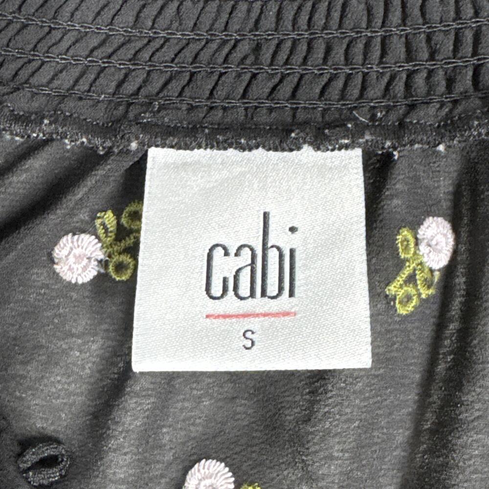 Cabi Shirt Womens Small Black White Alegria Embroidered Floral Sheer Peasant - Picture 6 of 8